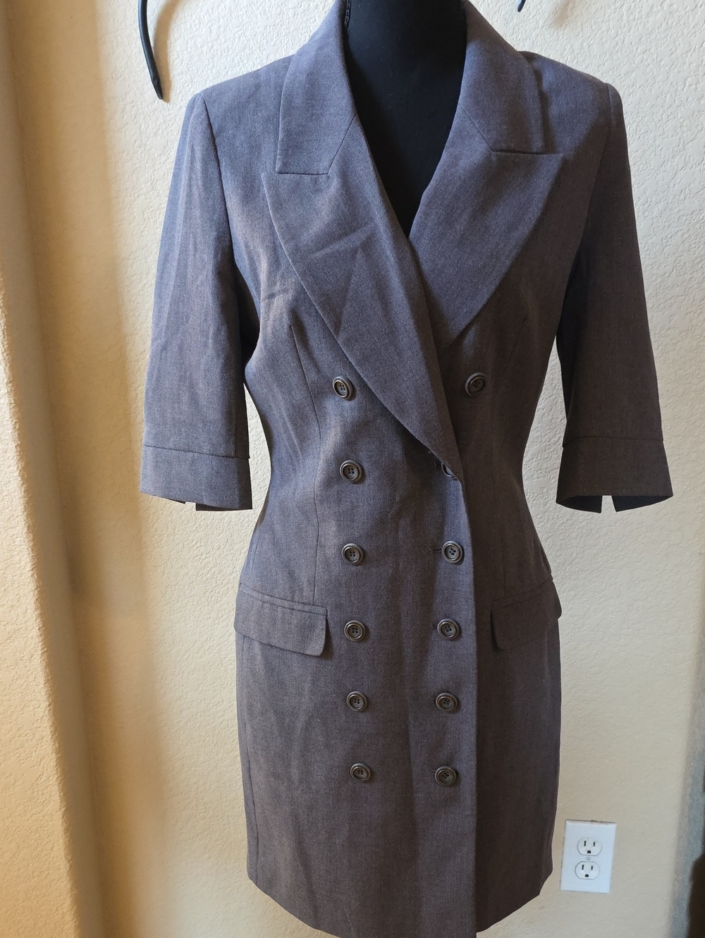 Venus 🎀 Women's Double-Breasted Gray Tailored Blazer Dress